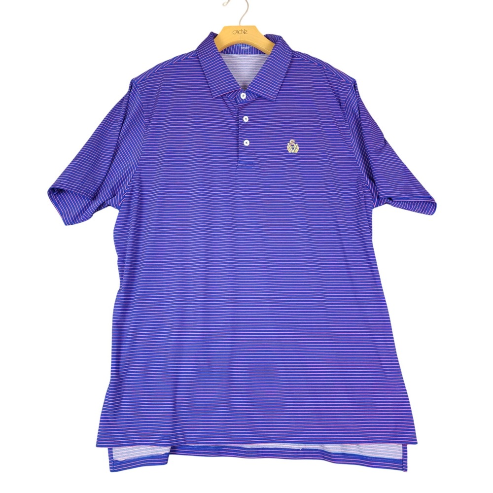 DRADDY SPORT Mens XL Blue Pink Stripe Golf Polo‎ Shirt Embroidered Logo